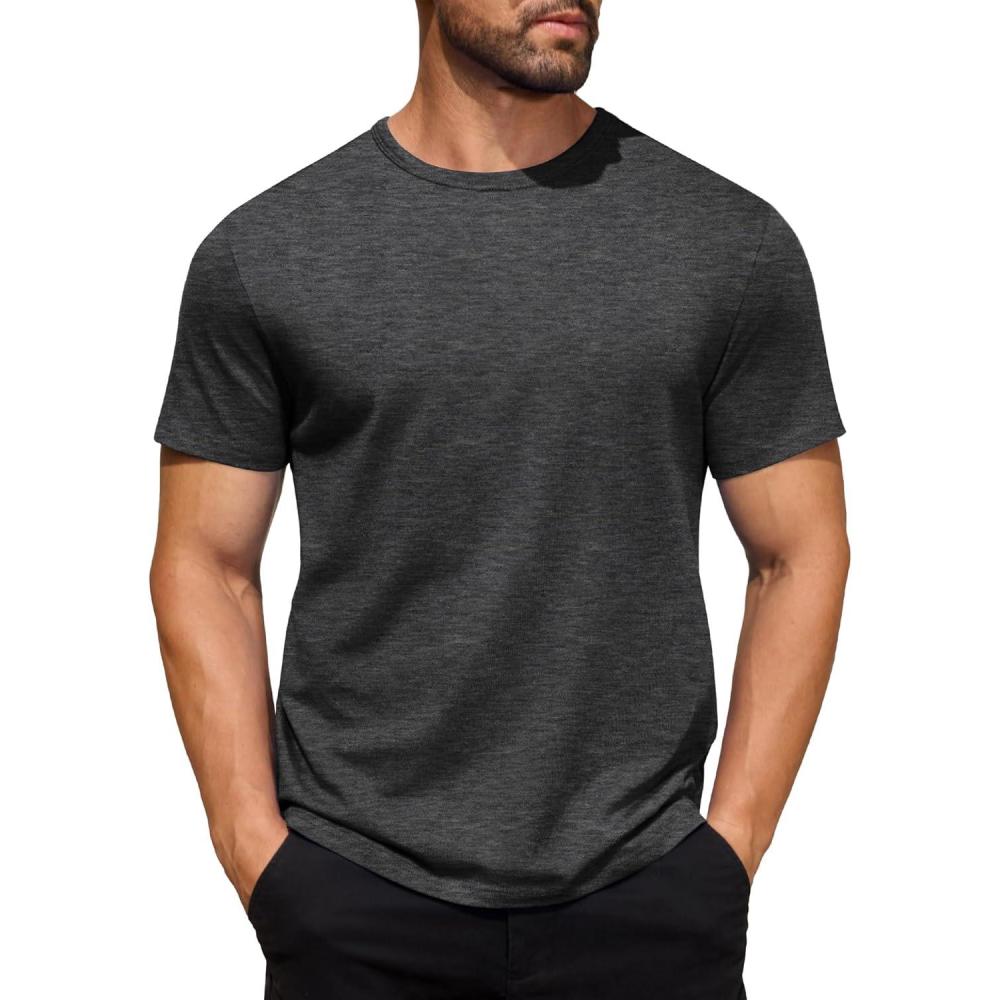 imageCOOFANDY Mens Cotton TShirt Short Sleeve Crew Neck Tee Shirts Casual Solid Basic TopsDark Grey