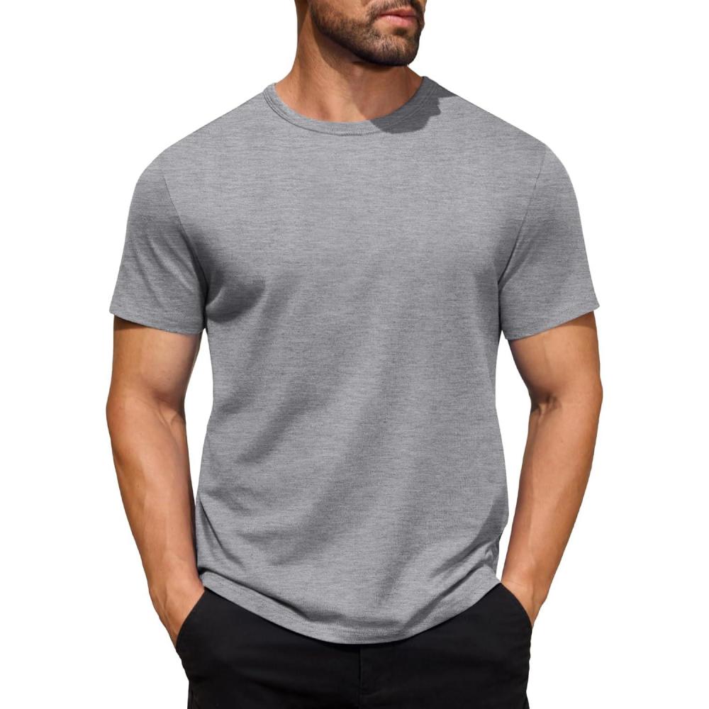 imageCOOFANDY Mens Cotton TShirt Short Sleeve Crew Neck Tee Shirts Casual Solid Basic TopsLight Grey