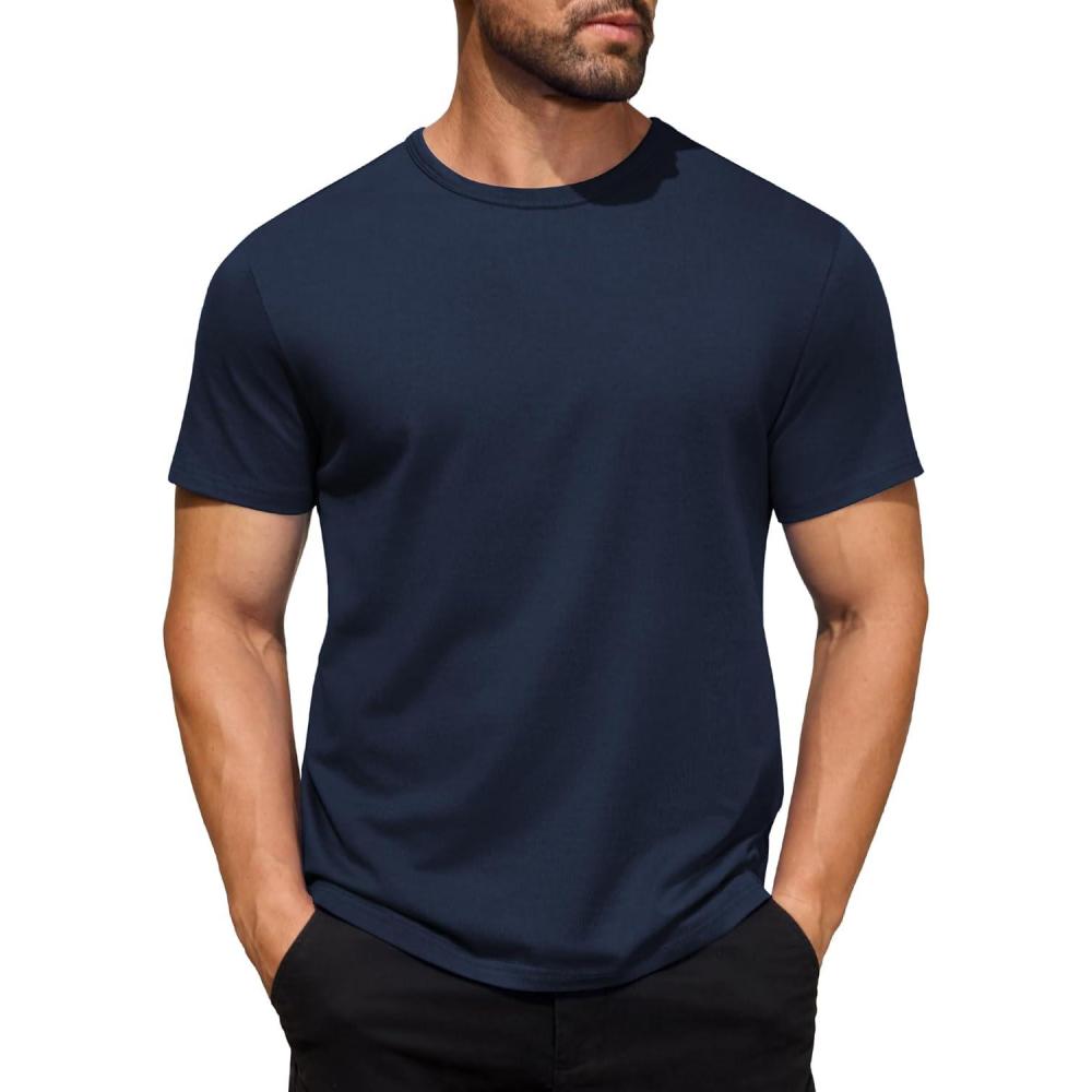 imageCOOFANDY Mens Cotton TShirt Short Sleeve Crew Neck Tee Shirts Casual Solid Basic TopsNavy Blue