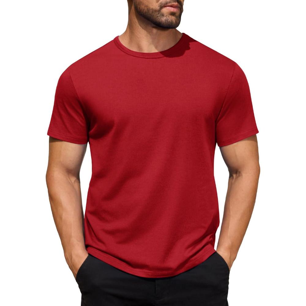 imageCOOFANDY Mens Cotton TShirt Short Sleeve Crew Neck Tee Shirts Casual Solid Basic TopsRed