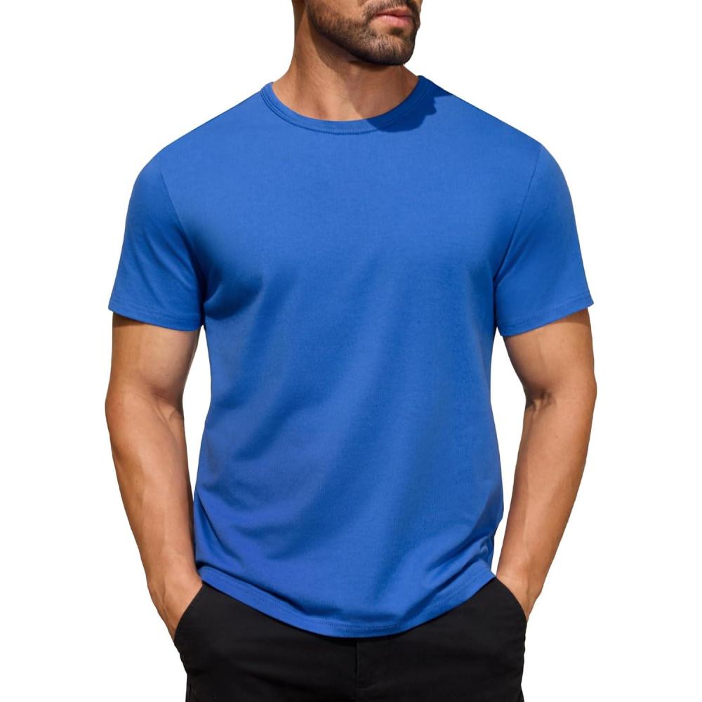imageCOOFANDY Mens Cotton TShirt Short Sleeve Crew Neck Tee Shirts Casual Solid Basic TopsRoyal Blue