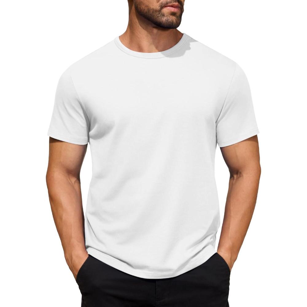 imageCOOFANDY Mens Cotton TShirt Short Sleeve Crew Neck Tee Shirts Casual Solid Basic TopsWhite