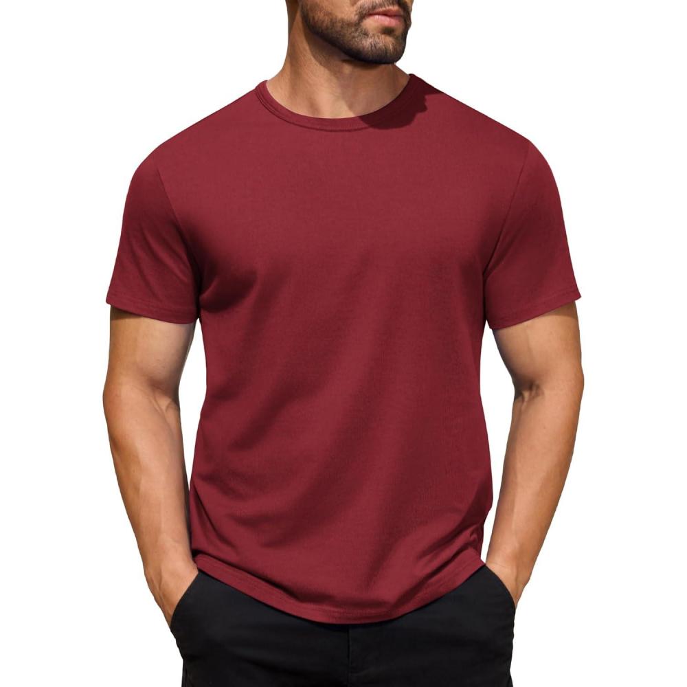 imageCOOFANDY Mens Cotton TShirt Short Sleeve Crew Neck Tee Shirts Casual Solid Basic TopsWine Red