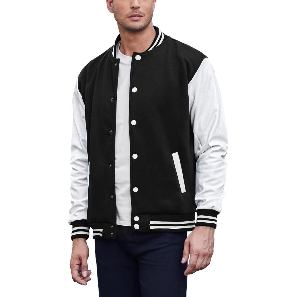 imageCOOFANDY Mens Fashion Varsity Jackets Leather Sleeve Slim Fit College Baseball Letterman Bomber CoatBlackwhite Sleeve