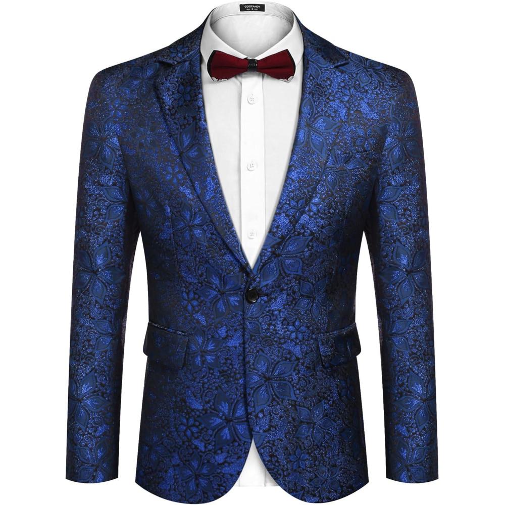 imageCOOFANDY Mens Floral Tuxedo Jackets Slim Fit Suit Blazer Jacket for Wedding Dinner PromRoyal Blue