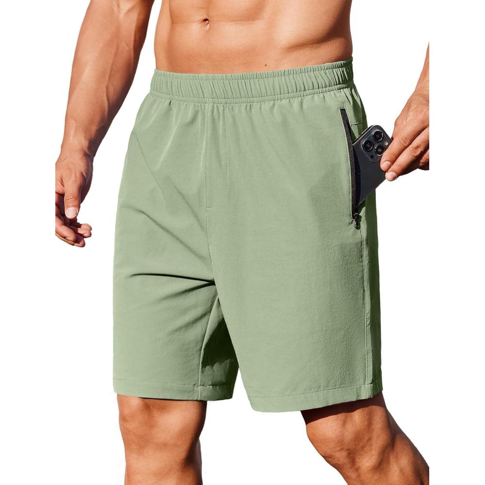 imageCOOFANDY Mens Gym Workout Shorts Athletic Training Shorts Fitted Weightlifting Bodybuilding Shorts with Zipper PocketsLight Green