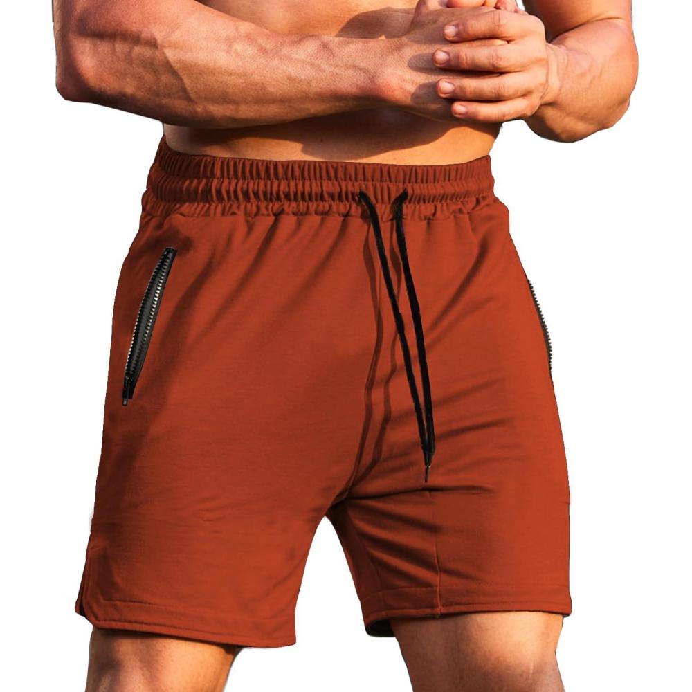 imageCOOFANDY Mens Gym Workout Shorts Athletic Training Shorts Fitted Weightlifting Bodybuilding Shorts with Zipper PocketsOrange