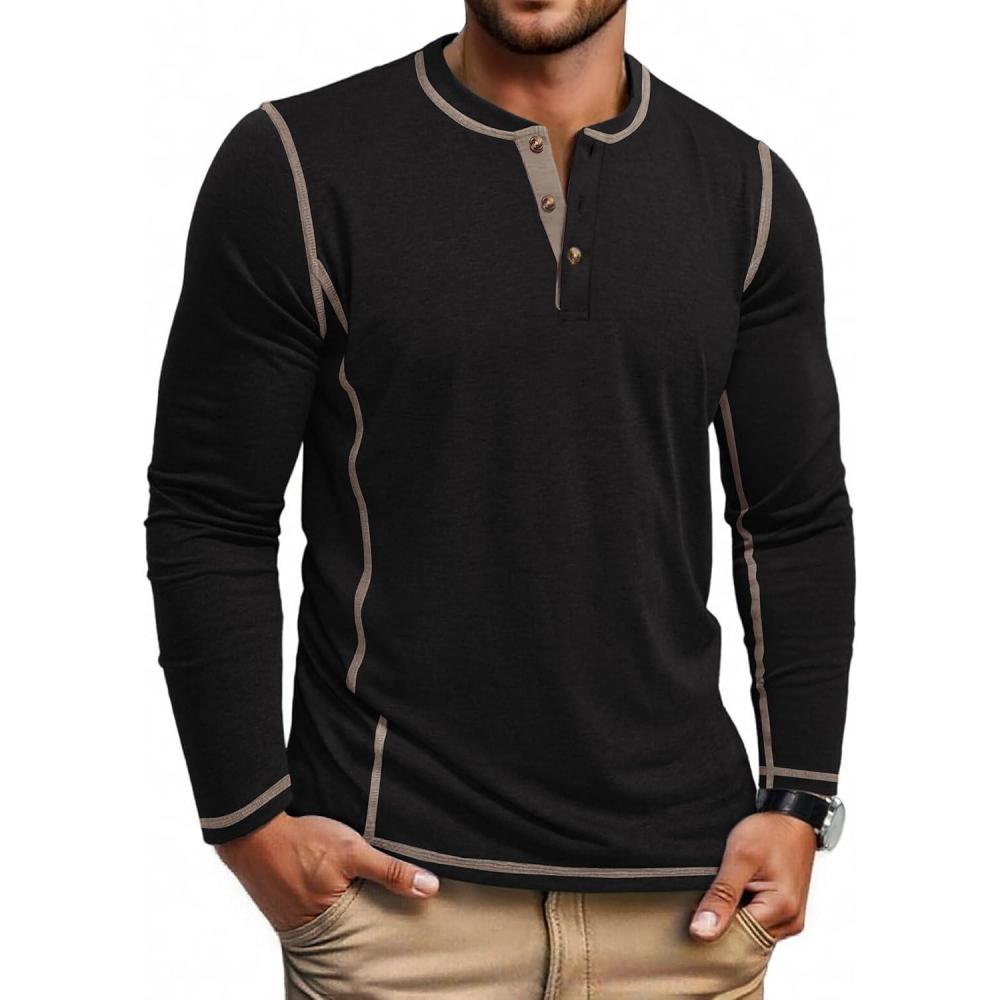 imageCOOFANDY Mens Henley Shirts Long Sleeve Casual Maverick Slub Henley TShirts Lightweight Basic Tee02black