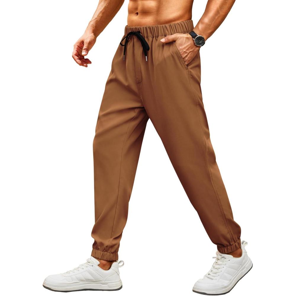 imageCOOFANDY Mens Joggers Pants Regular Fit Casual Pants Lightweight Elastic Waistband Pants with PocketsBrown