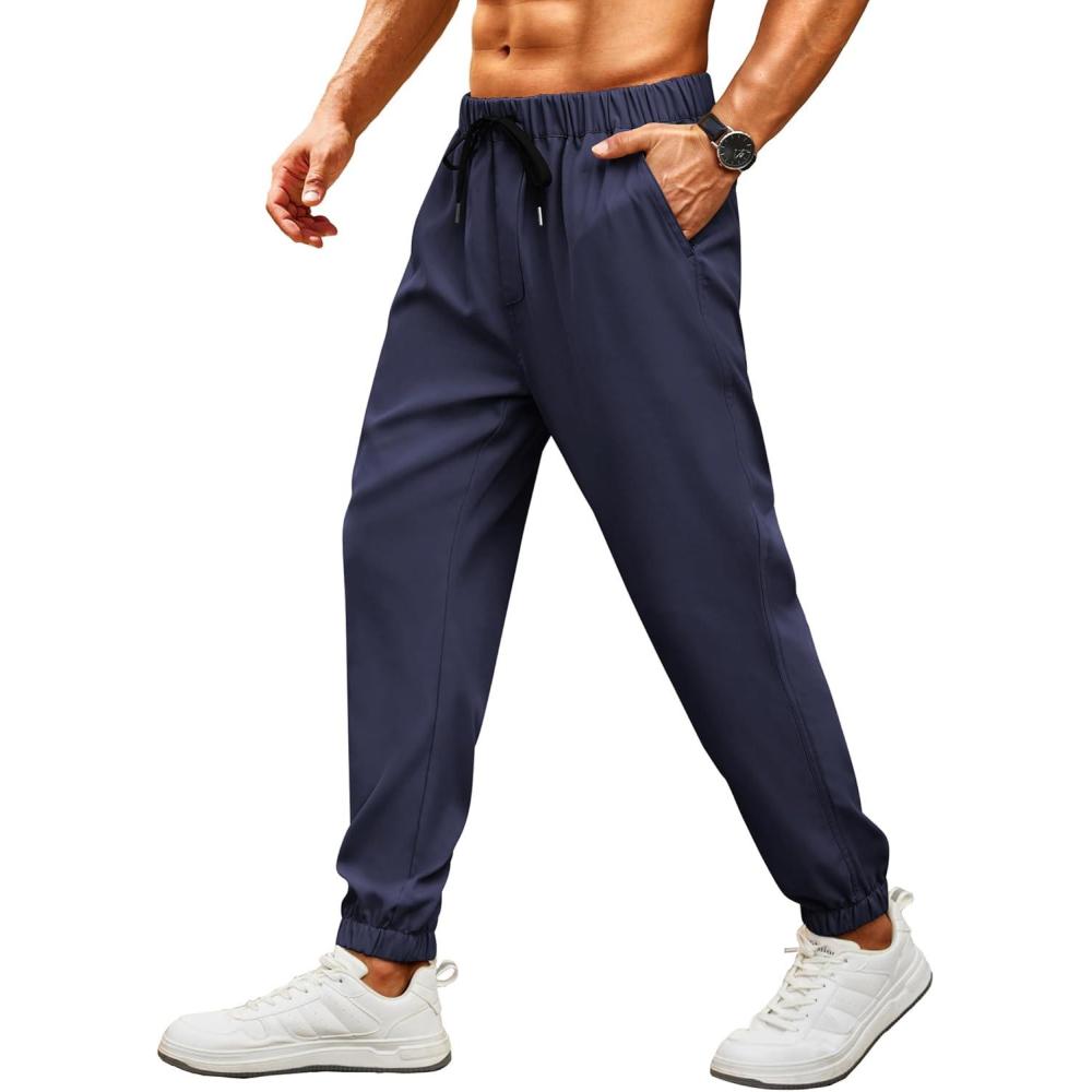imageCOOFANDY Mens Joggers Pants Regular Fit Casual Pants Lightweight Elastic Waistband Pants with PocketsNavy Blue