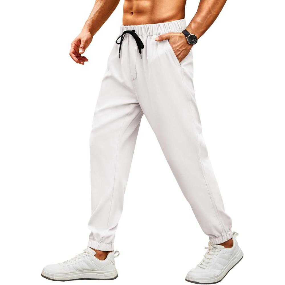 imageCOOFANDY Mens Joggers Pants Regular Fit Casual Pants Lightweight Elastic Waistband Pants with PocketsWhite