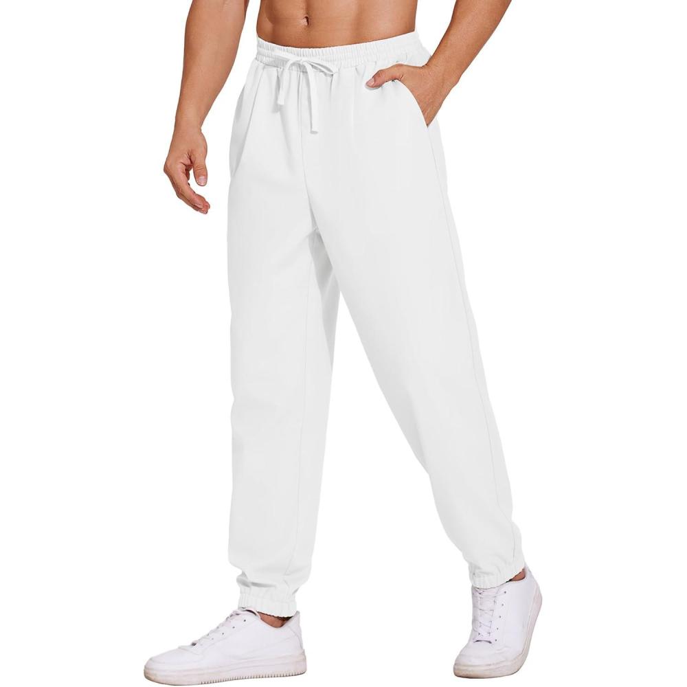 imageCOOFANDY Mens Linen Casual Lightweight Pants Elastic Waist Drawstring Beach Pants with PocketsWhite