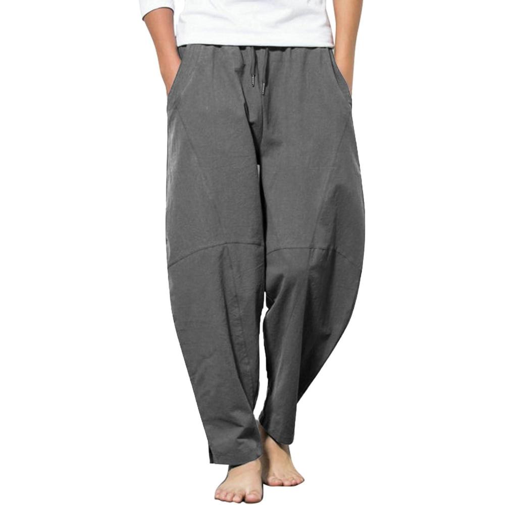 imageCOOFANDY Mens Linen Harem Drawstring Pants Casual Elastic Waist Lightweight Trouser Hippie Summer Beach Yoga PantsDark Grey