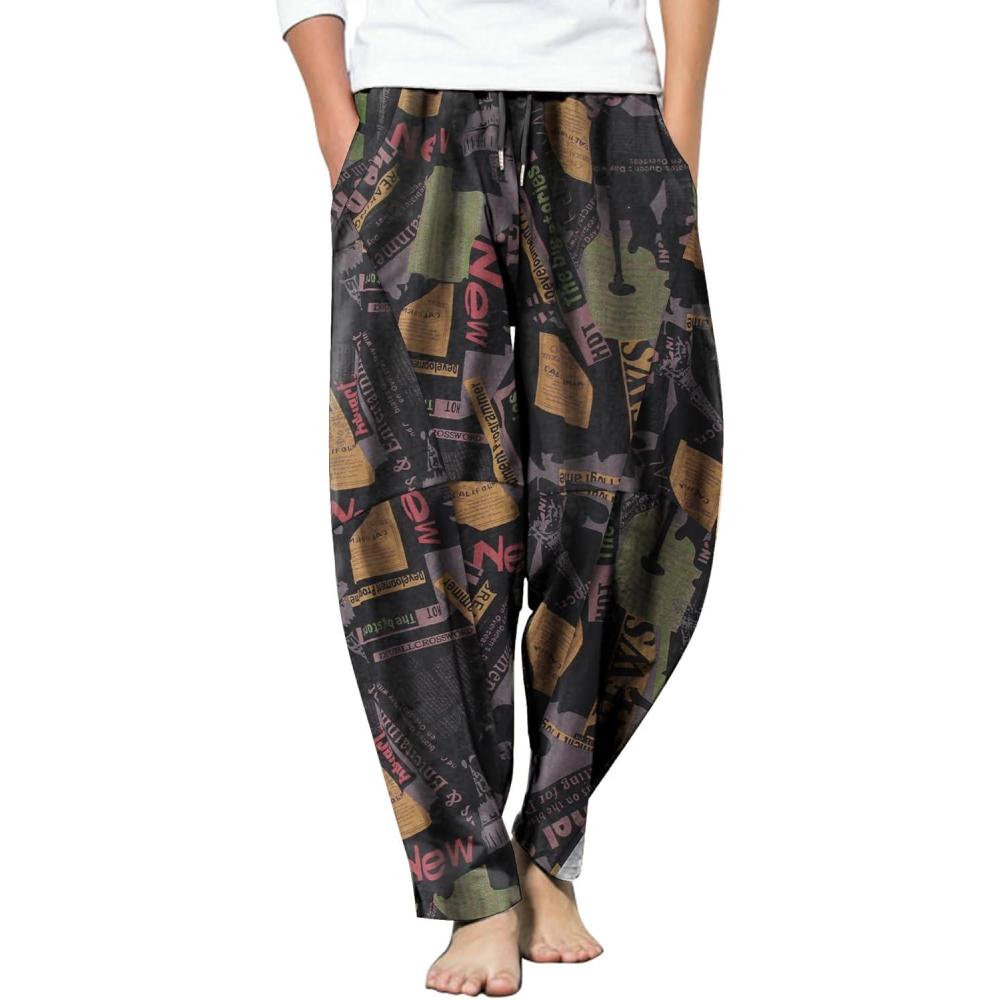 imageCOOFANDY Mens Linen Harem Drawstring Pants Casual Elastic Waist Lightweight Trouser Hippie Summer Beach Yoga PantsPat6