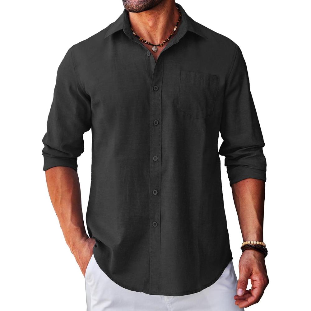 imageCOOFANDY Mens Long Sleeve Button Down Shirt Casual Untucked RegularFit Oxford Dress ShirtsBlack