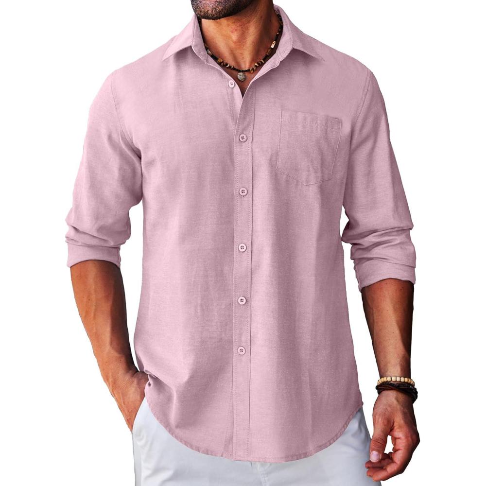 imageCOOFANDY Mens Long Sleeve Button Down Shirt Casual Untucked RegularFit Oxford Dress ShirtsPink