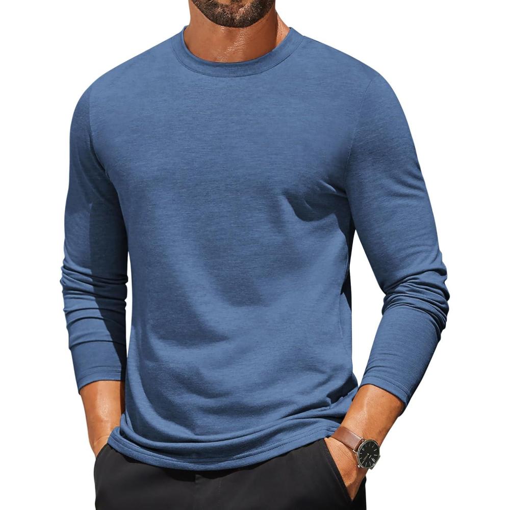imageCOOFANDY Mens Long Sleeve T Shirts Crew Neck Casual Basic Tee Shirt Lightweight Pullover Shirts1 Packblue