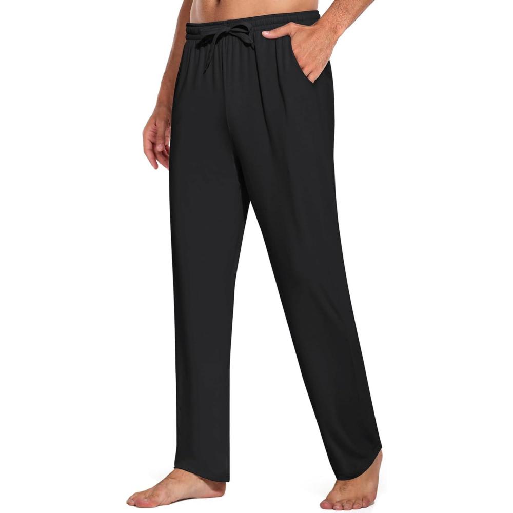 imageCOOFANDY Mens Open Bottom Sweatpants Casual Yoga Pants Lightweight Jogger Lounge Pants with PocketsBlack