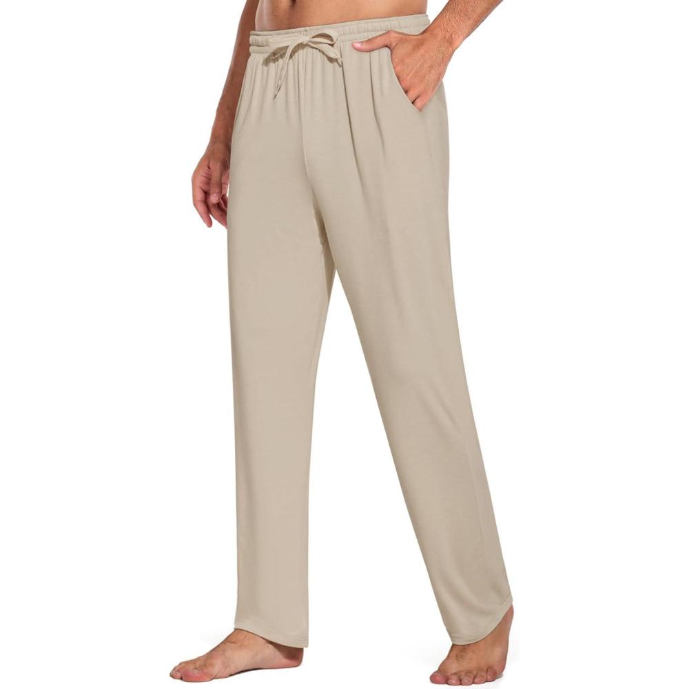 imageCOOFANDY Mens Open Bottom Sweatpants Casual Yoga Pants Lightweight Jogger Lounge Pants with PocketsLight Khaki