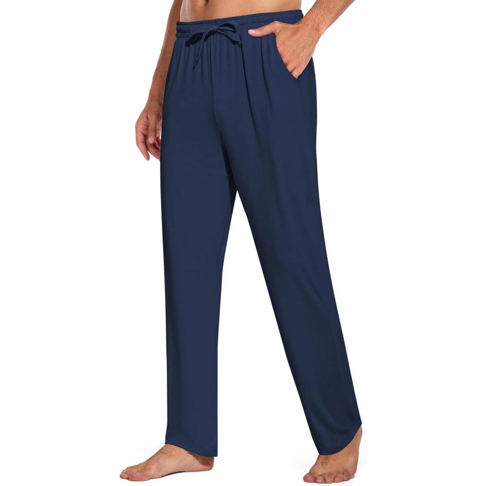imageCOOFANDY Mens Open Bottom Sweatpants Casual Yoga Pants Lightweight Jogger Lounge Pants with PocketsNavy Blue
