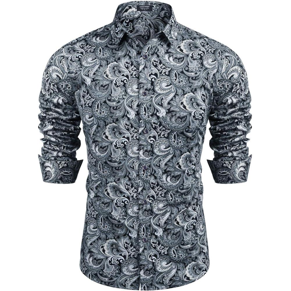 imageCOOFANDY Mens Paisley Printed Shirts Casual Long Sleeve Button Down Shirts Floral Dress Shirt with PocketsPattern 2
