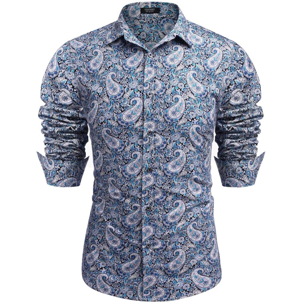 imageCOOFANDY Mens Paisley Printed Shirts Casual Long Sleeve Button Down Shirts Floral Dress Shirt with PocketsPattern 5