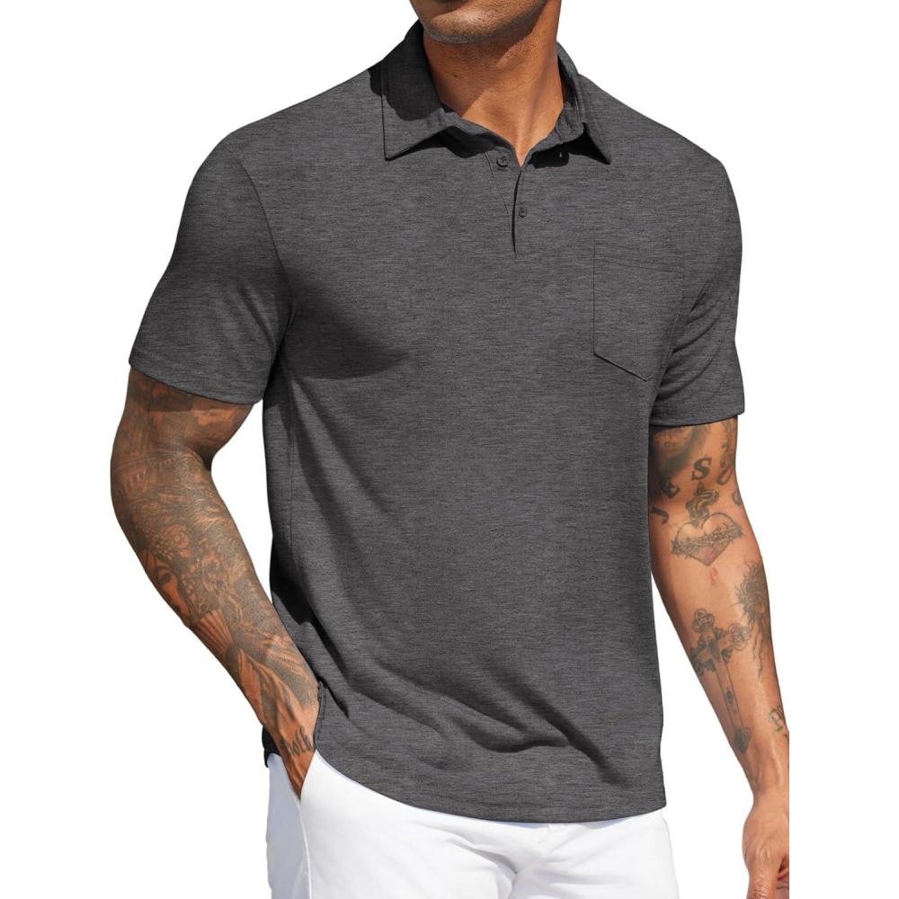 imageCOOFANDY Mens Polo Shirts Short Sleeve Casual Golf Shirt Basic Solid Color Collared TShirt Stylish Summer Polo T ShirtDark Grey