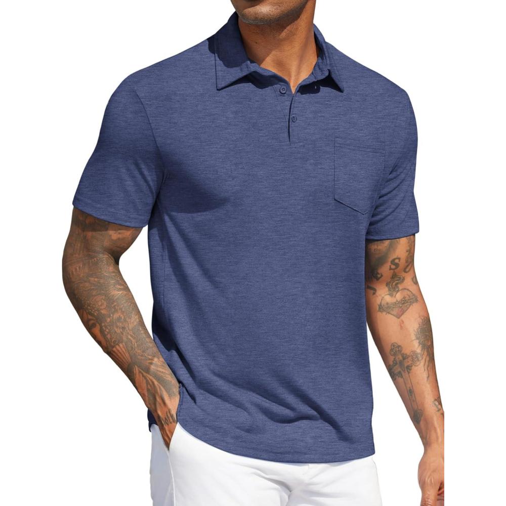 imageCOOFANDY Mens Polo Shirts Short Sleeve Casual Golf Shirt Basic Solid Color Collared TShirt Stylish Summer Polo T ShirtNavy Blue