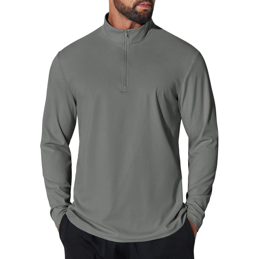 imageCOOFANDY Mens Quarter Zip Pullover Sweatshirt UPF 50 Long Sleeve Sun Protection Shirts Golf Running Rash Guard TShirtsGrey