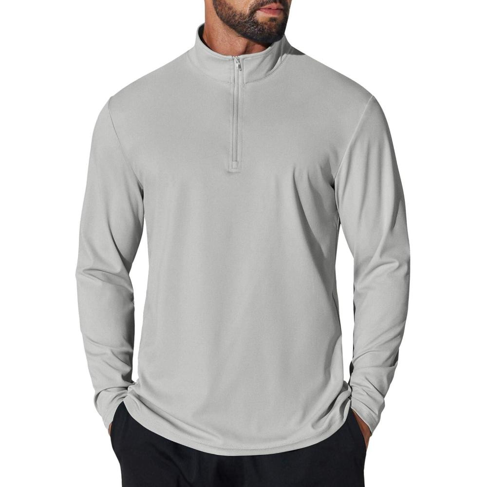 imageCOOFANDY Mens Quarter Zip Pullover Sweatshirt UPF 50 Long Sleeve Sun Protection Shirts Golf Running Rash Guard TShirtsLight Grey