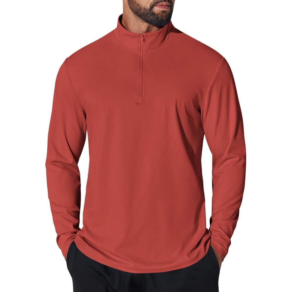 imageCOOFANDY Mens Quarter Zip Pullover Sweatshirt UPF 50 Long Sleeve Sun Protection Shirts Golf Running Rash Guard TShirtsRed