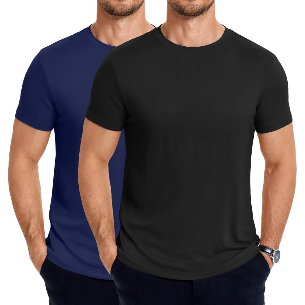 imageCOOFANDY Mens Short Sleeve TShirts Crew Neck Casual Summer T Shirts 13 Pack Basic Tee ShirtB BlackNavy Blue 2 Pack
