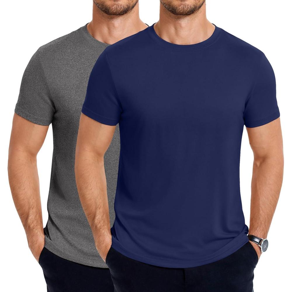 imageCOOFANDY Mens Short Sleeve TShirts Crew Neck Casual Summer T Shirts 13 Pack Basic Tee ShirtB Dark GreyNavy Blue 2 Pack