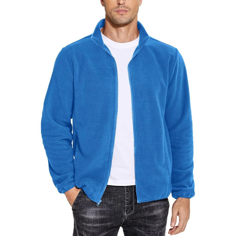 imageCOOFANDY Mens Soft Polar Fleece Jacket Lightweight Full Zip Jackets Casual Outdoor Warm Jackets Coats with PocketsBlue