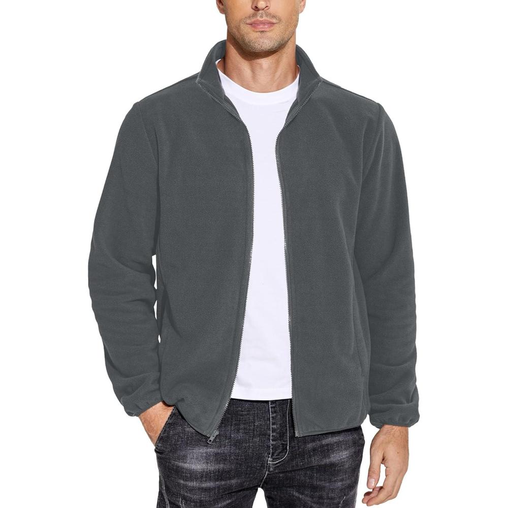 imageCOOFANDY Mens Soft Polar Fleece Jacket Lightweight Full Zip Jackets Casual Outdoor Warm Jackets Coats with PocketsDark Grey