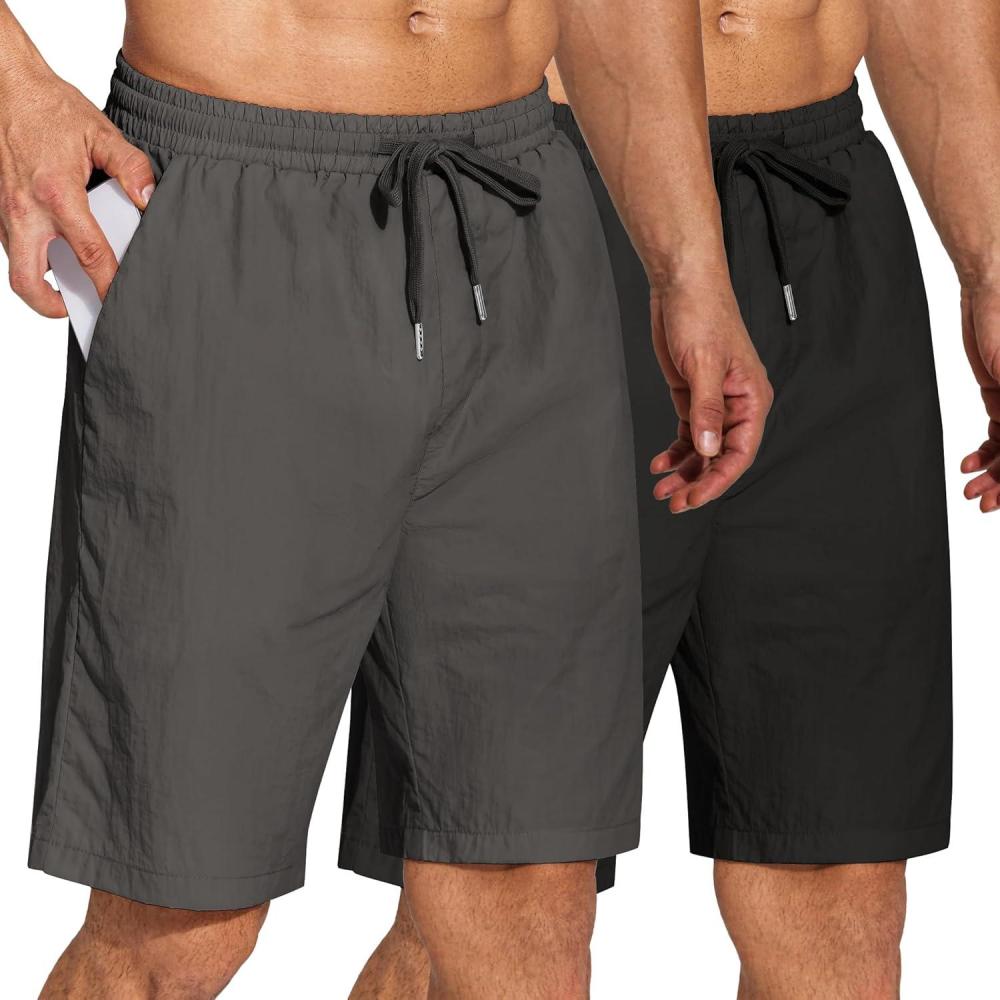 imageCOOFANDY Mens Summer Beach Shorts Lightweight Elastic Waist Drawstring Casual Shorts with PocketBlackDgrey