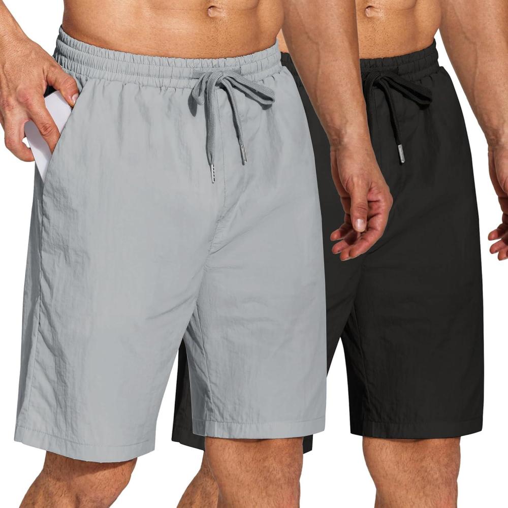 imageCOOFANDY Mens Summer Beach Shorts Lightweight Elastic Waist Drawstring Casual Shorts with PocketBlackLgrey
