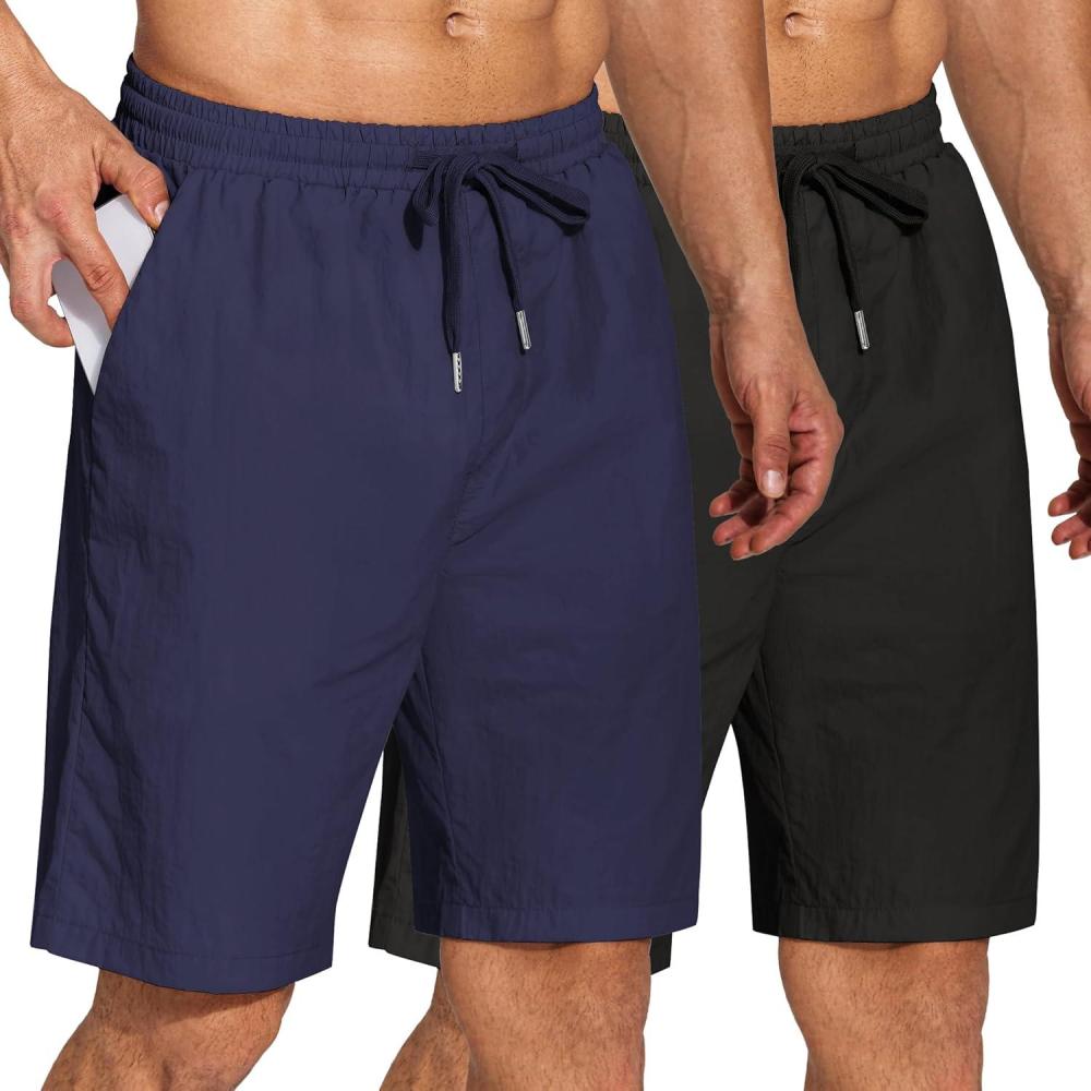 imageCOOFANDY Mens Summer Beach Shorts Lightweight Elastic Waist Drawstring Casual Shorts with PocketBlackNavy