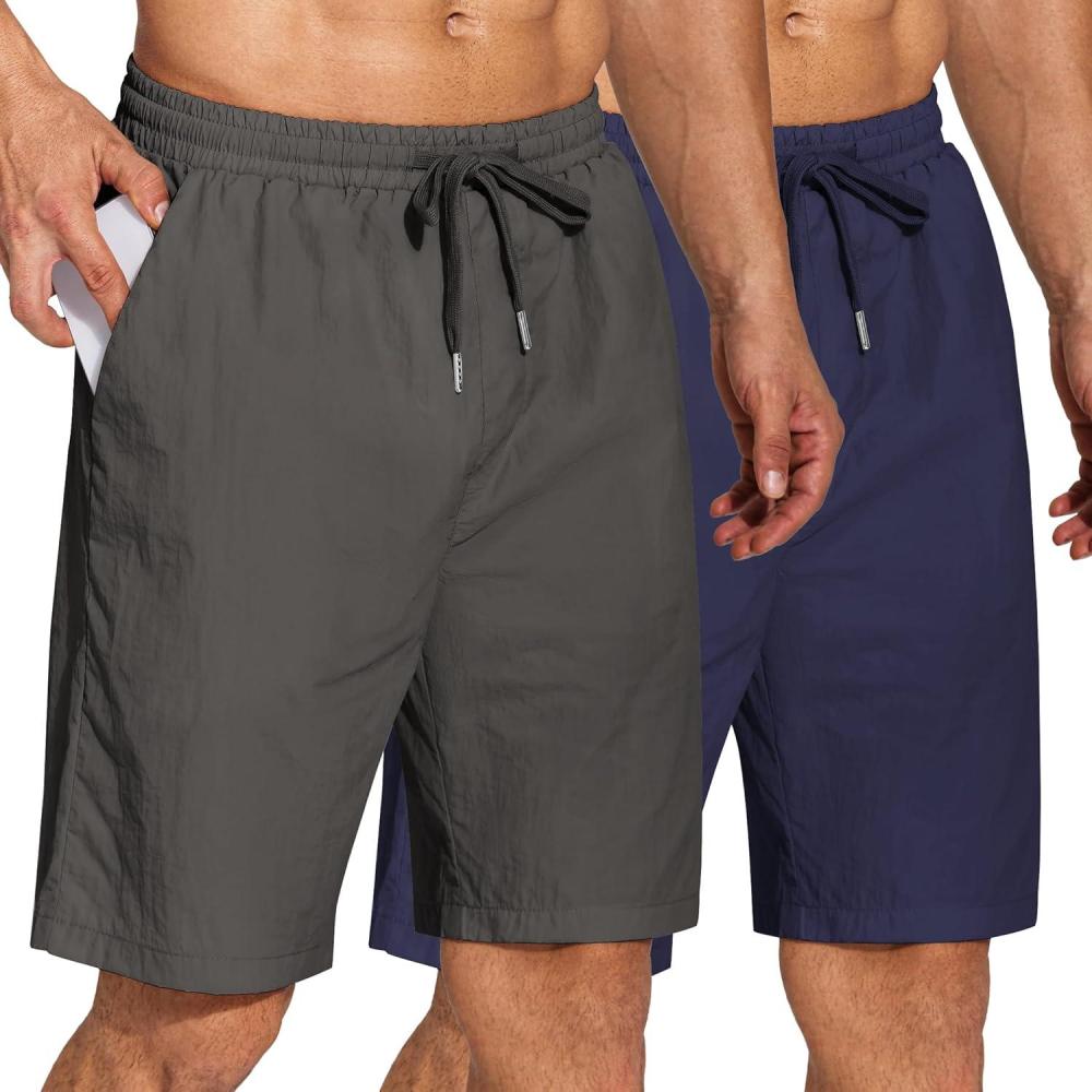 imageCOOFANDY Mens Summer Beach Shorts Lightweight Elastic Waist Drawstring Casual Shorts with PocketDgreyNavy