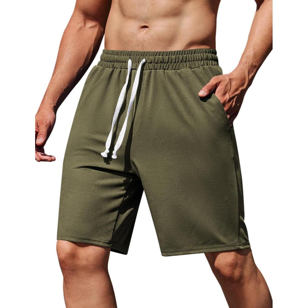 imageCOOFANDY Mens Sweat Shorts 9quot Drawstring Elastic Waist Gym Workout Shorts Casual Athletic Jogger Knit Shorts with PocketsArmy Green
