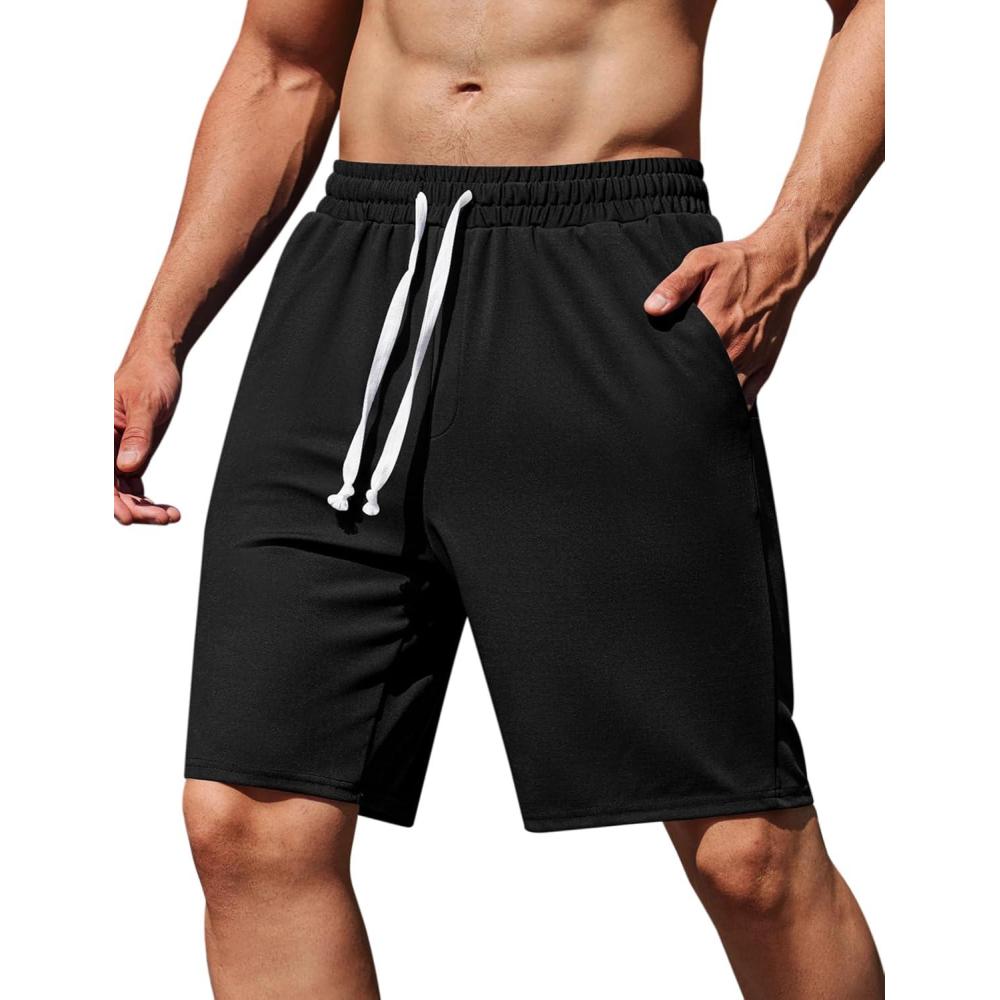 imageCOOFANDY Mens Sweat Shorts 9quot Drawstring Elastic Waist Gym Workout Shorts Casual Athletic Jogger Knit Shorts with PocketsBlack