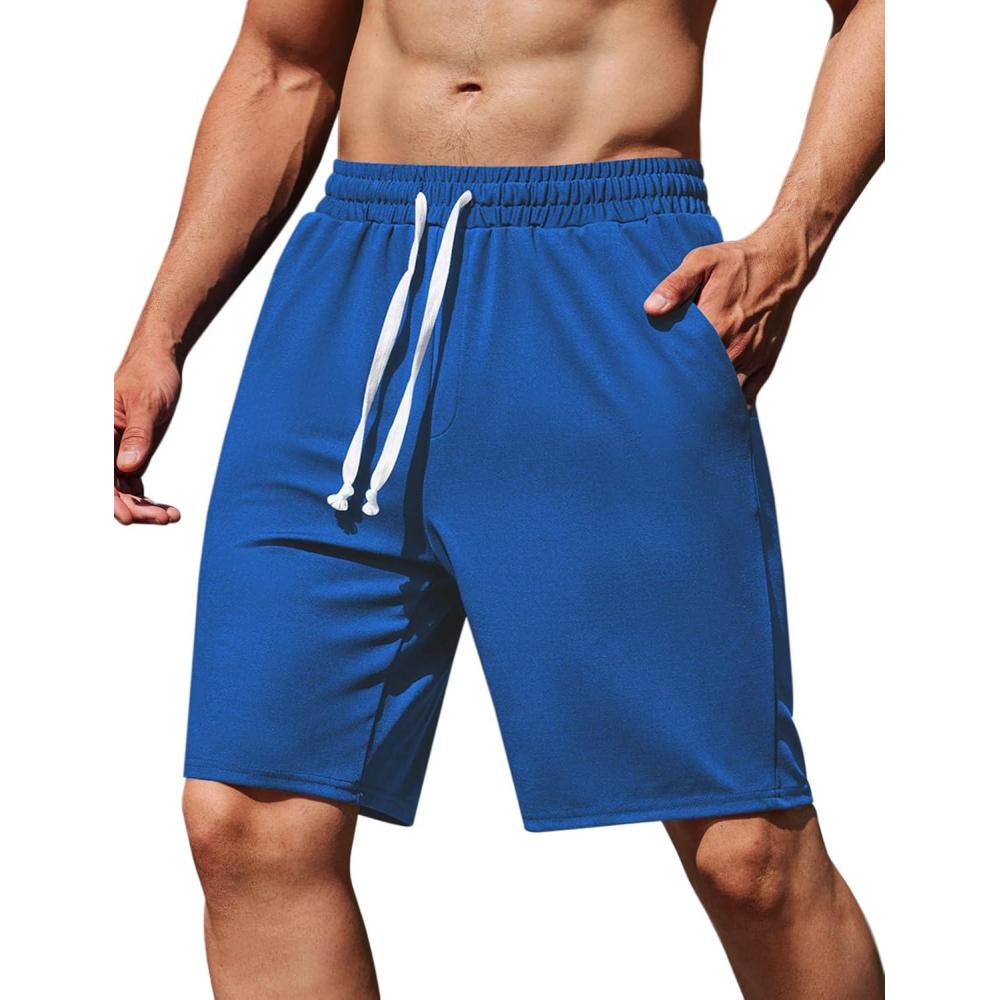 imageCOOFANDY Mens Sweat Shorts 9quot Drawstring Elastic Waist Gym Workout Shorts Casual Athletic Jogger Knit Shorts with PocketsSnorkel Blue