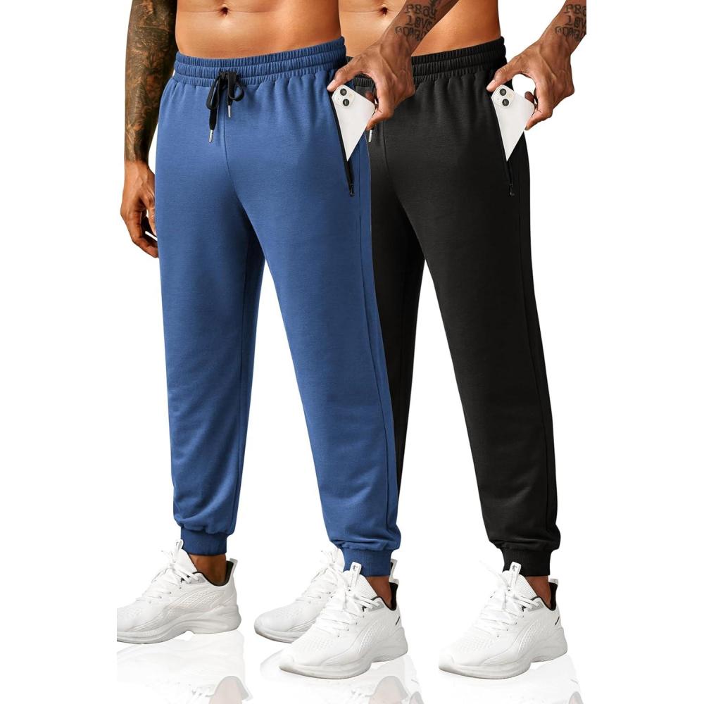 imageCOOFANDY Mens Sweatpants Joggers Workout Casual Athletic Gym Pants Lightweight Elastic Wasit Sweatpants with Pockets2 Pack BlackDark Blue