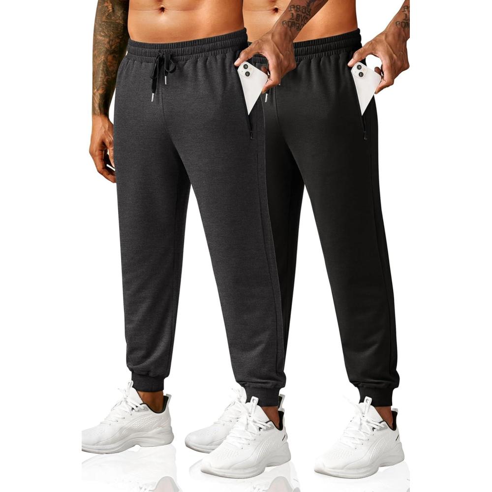 imageCOOFANDY Mens Sweatpants Joggers Workout Casual Athletic Gym Pants Lightweight Elastic Wasit Sweatpants with Pockets2 Pack BlackDark Grey