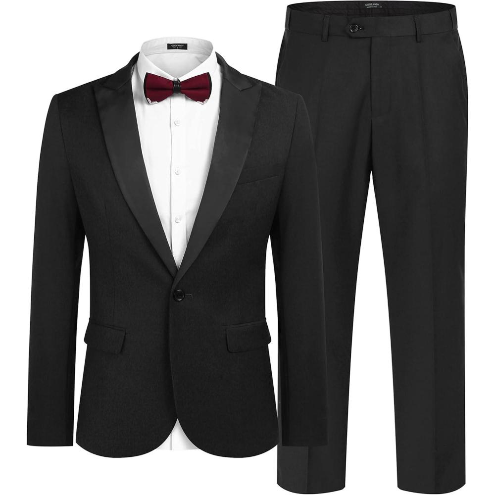 imageCOOFANDY Mens Wedding Suits 2 Piece Tuxedo Jacket One Button Peak Lapel Suit Jacket Dress Pants for DinnerPromPartyBlack
