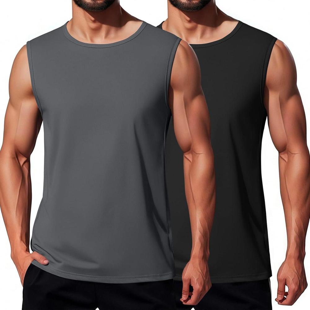 imageCOOFANDY Mens Workout Tank Tops 12 Pack Dry Fit Sleeveless Muscle Gym Shirts Stretch Bodybuilding TeeBlackdark Grey