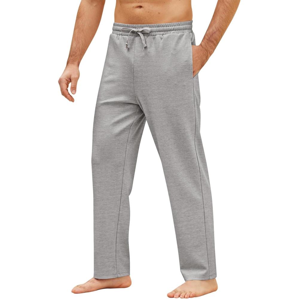 imageCOOFANDY Mens Yoga Pants Casual Elastic Waist Drawstring Jogger Sweatpants Open Bottom Lounge PantsLight Grey