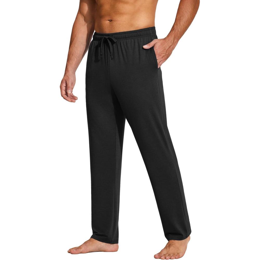 imageCOOFANDY Mens Yoga Sweatpants Lightweight Open Bottom Lounge Pants Casual Drawstring Sweat Pants with PocketsBlack