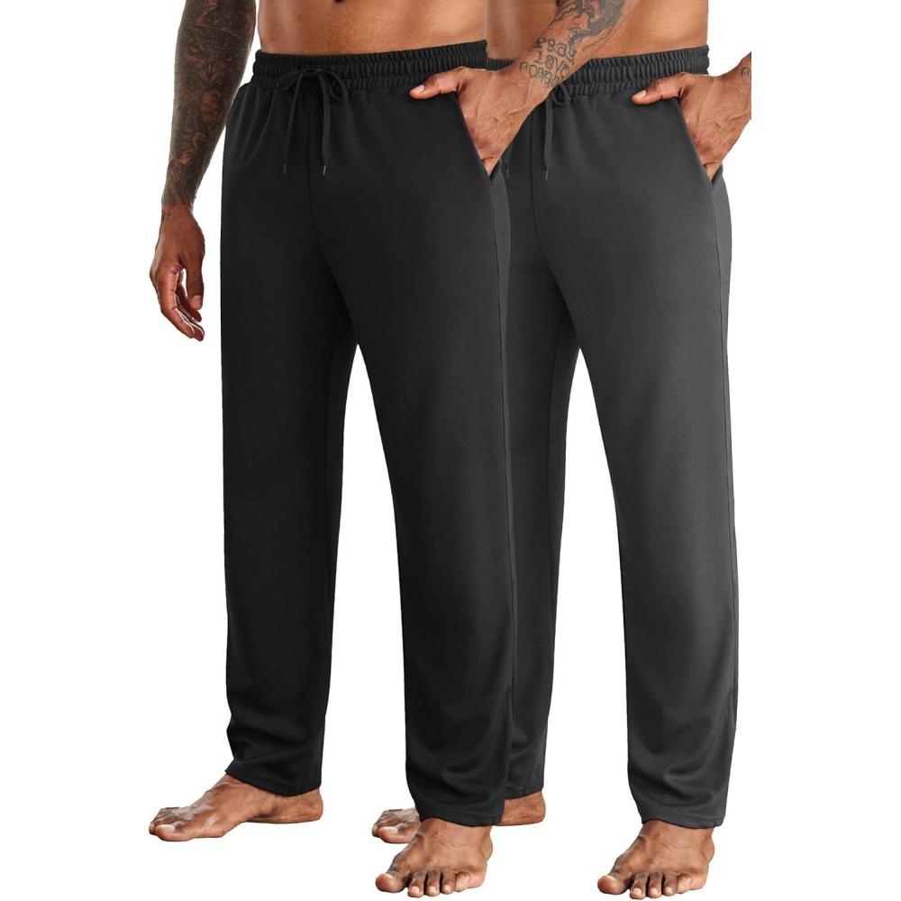 imageCOOFANDY Mens Yoga Sweatpants Open Bottom Lightweight Sweat Pants Drawstring Athletic Lounge Pants with PocketsBlack Dark Gray