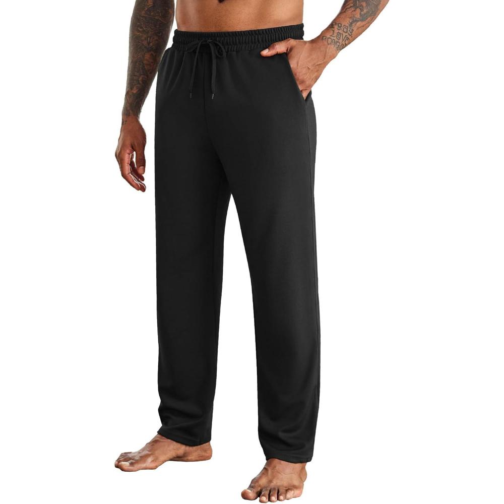 imageCOOFANDY Mens Yoga Sweatpants Open Bottom Lightweight Sweat Pants Drawstring Athletic Lounge Pants with PocketsBlack